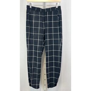 MARINE LAYER Allison Pants Pull On Ankle Crop Pockets Black Windowpane Size S